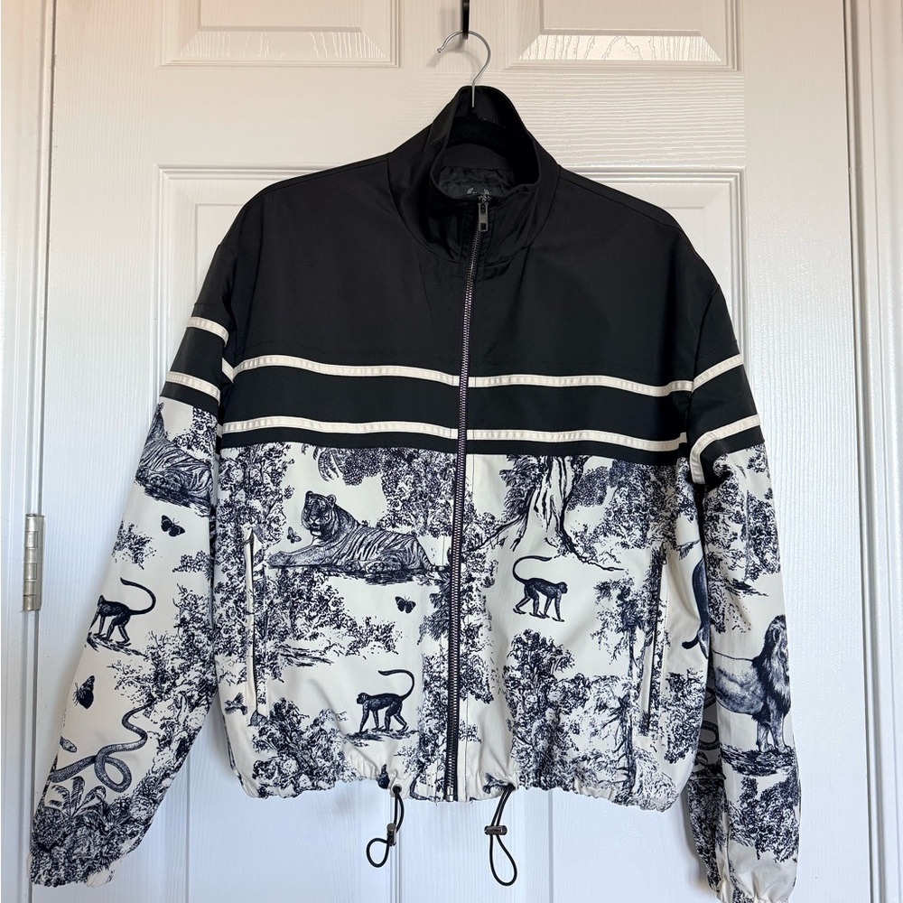 Elandemm J'adore Windbreaker Zip-Up Jacket Animal Print and Striped Design
